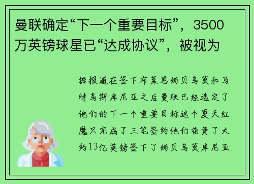 曼联确定“下一个重要目标”，3500万英镑球星已“达成协议”，被视为“预定接班人”
